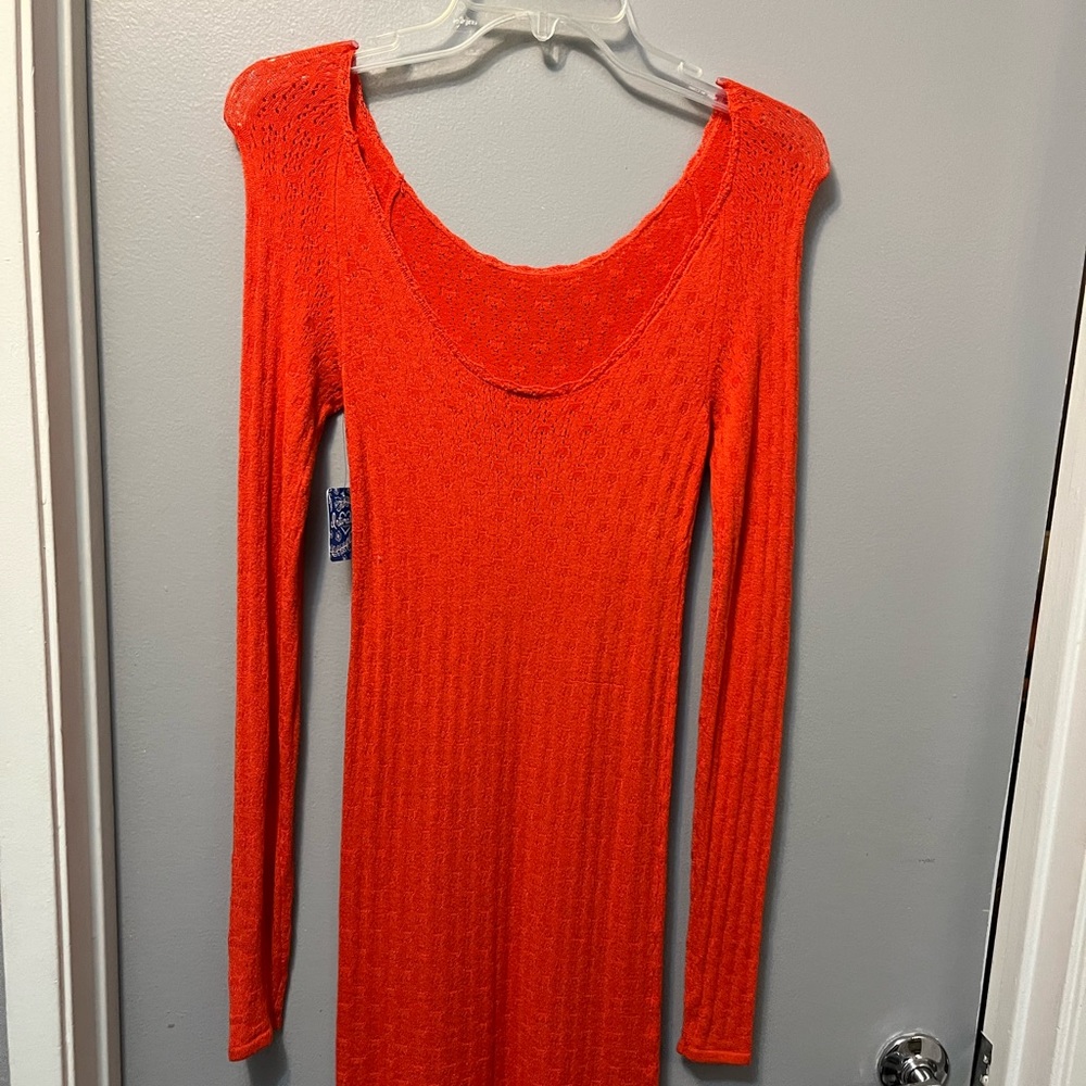 Orange free people long sleeve dress new with tags